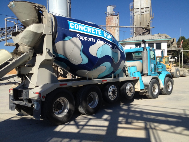 concrete supply truck wrapped for community armed forces